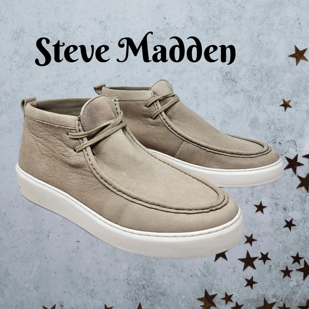 Steve Madden Men's Chukka Sneakers Sz 12 Taupe Leather Lace Up Casual Comfort